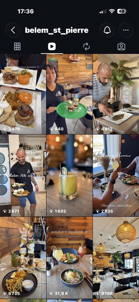 Capture d'écran Instagram de Le Belem&nbsp;: réels Instagram, vues par publication