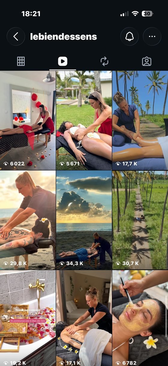 Capture d'écran Instagram de Le Bien des Sens&nbsp;: réels Instagram, vues par publication
