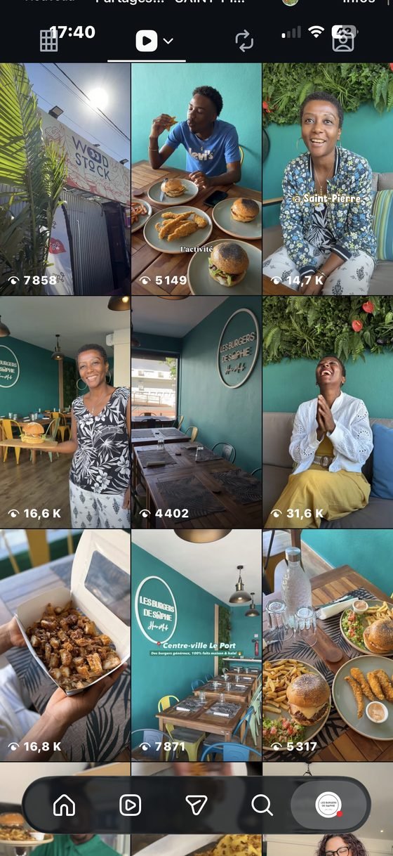Capture d'écran Instagram de Les Burgers de Sophie&nbsp;: réels Instagram, restaurant au Port