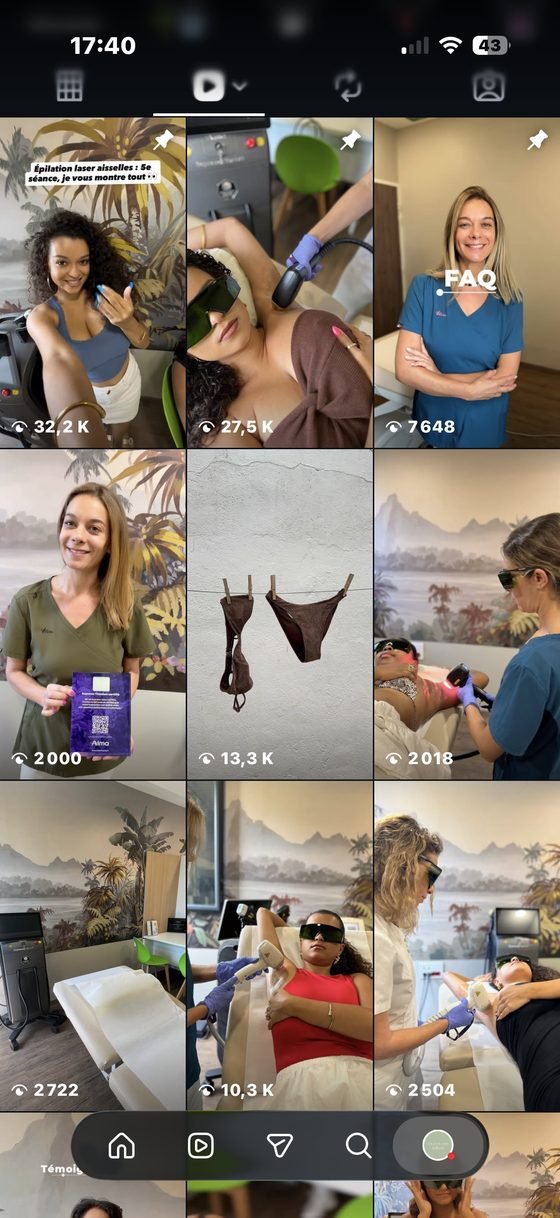Capture d'écran Instagram de Épilation Laser Réunion&nbsp;: réels Instagram, vues par publication