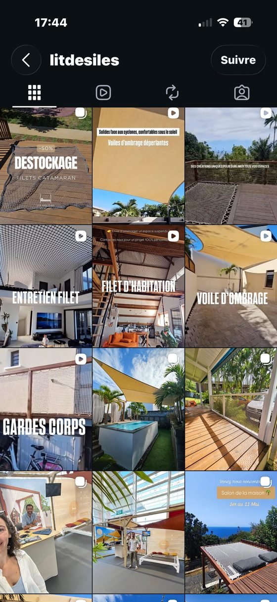 Capture d'écran Instagram de Lit des îles&nbsp;: réels Instagram, vues par publication